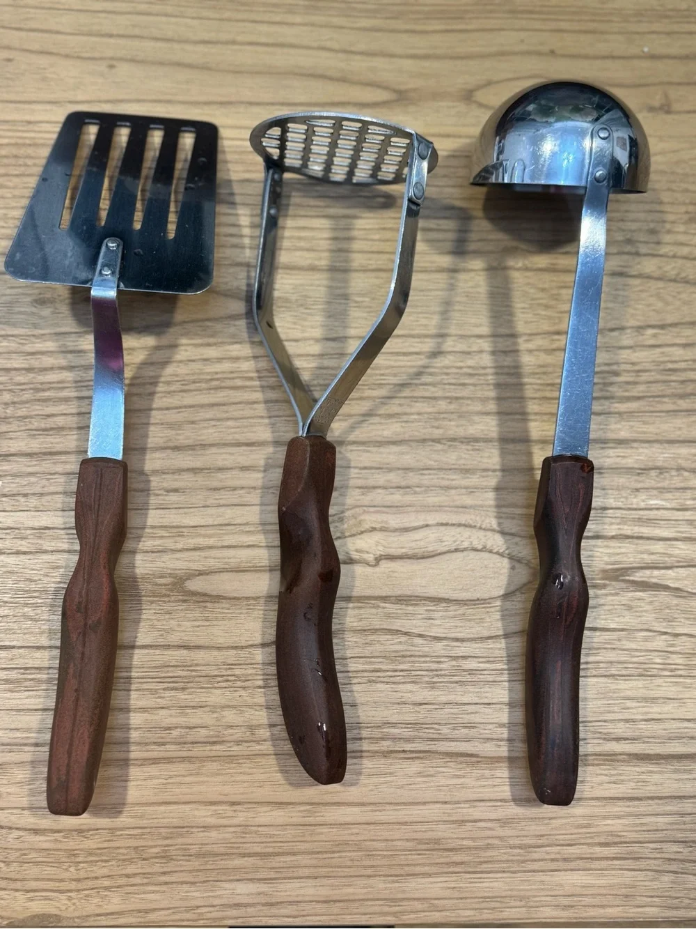 Vintage CUTCO Set of 3  Kitchen Utensils Samsonite Handles Stainless 14 15 16